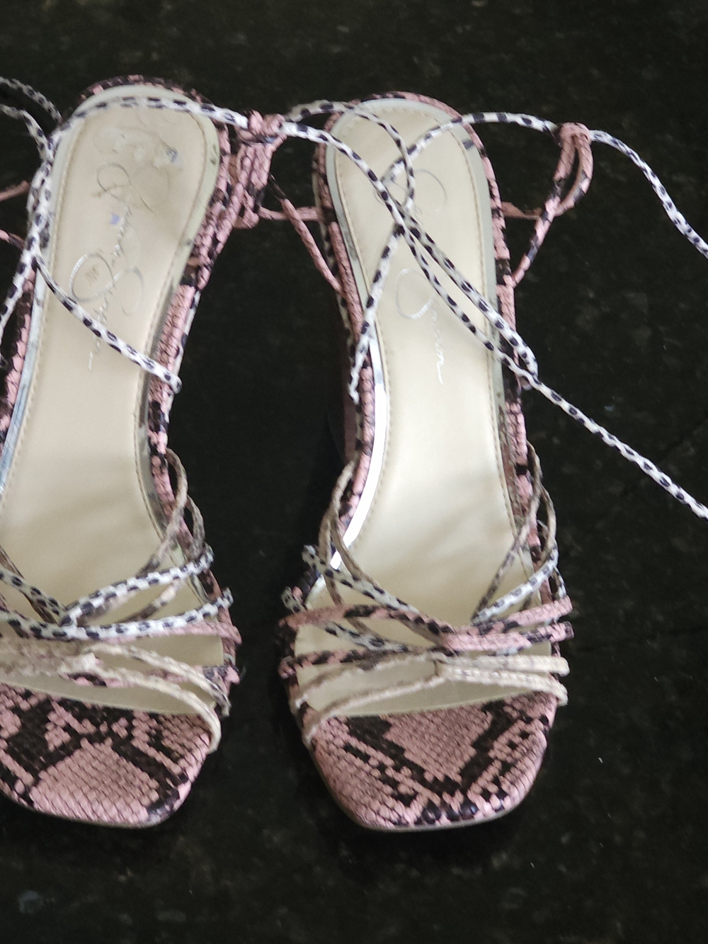 Jessica Simpson Pink Snake-Print Lace-Up Heels